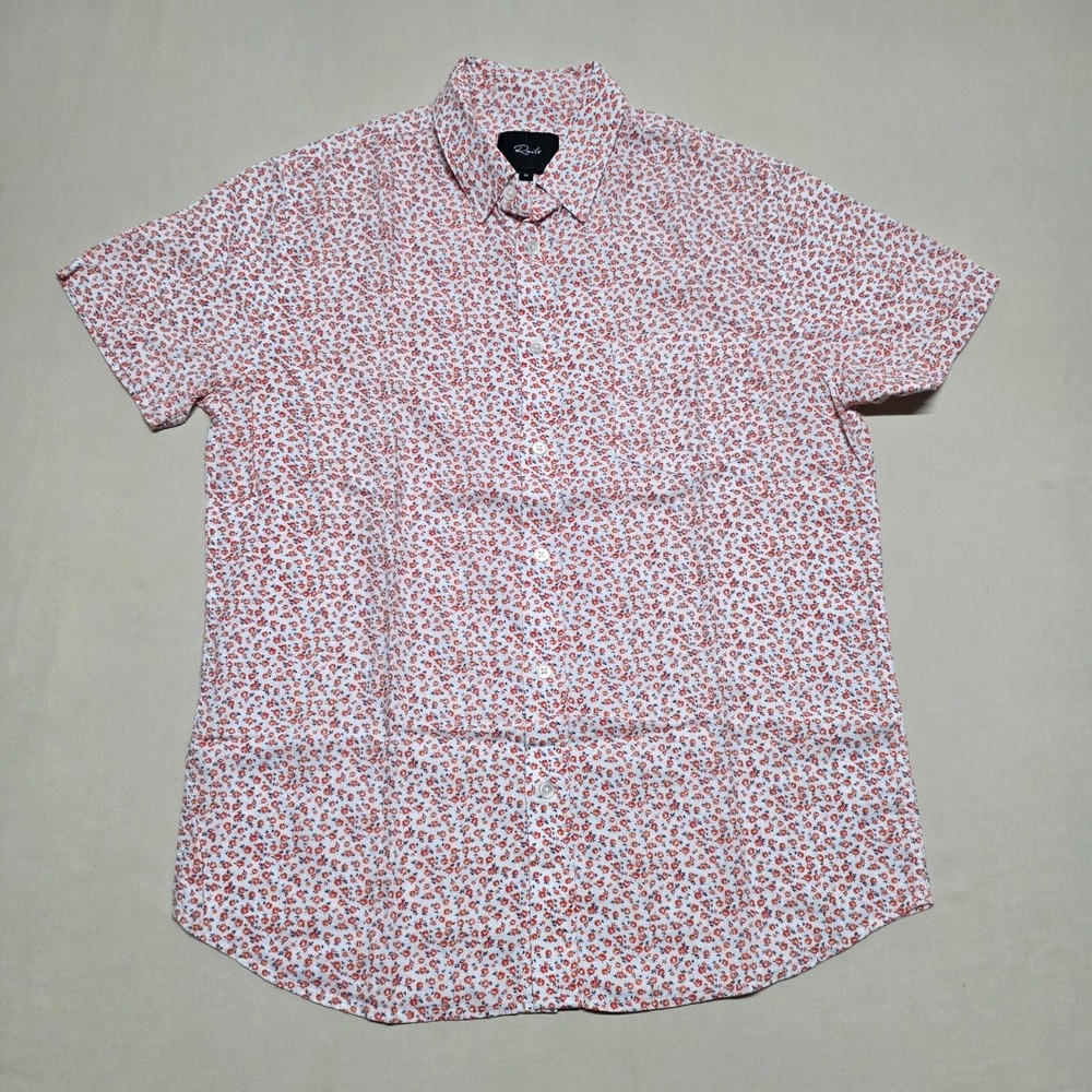 Rails Mens Medium Linen Blend Floral Short Sleeve Button Down Shirt Slim Fit